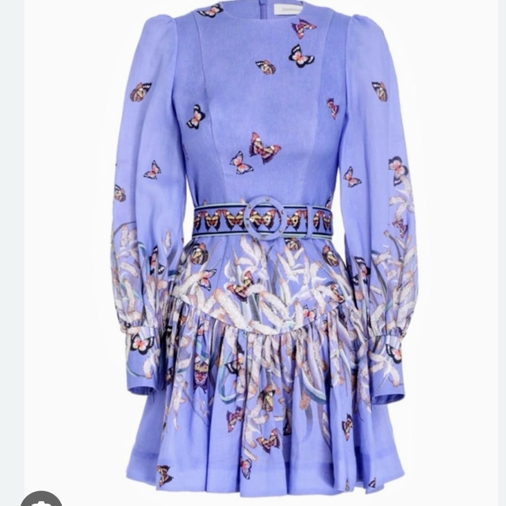 Zimmerman Butterfly Botanica Belted Linen Mini Dress